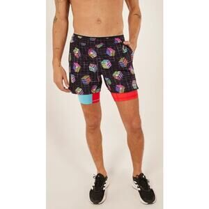 New Chubbies Mens Large The Solve Its 5.5" Ultimate Training Shorts Black Cubes